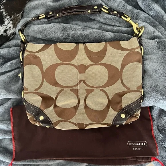 COACH Vintage Signature Canvas Carly Hobo Bag Shoulder Purse #K10619 - Picture 1 of 13